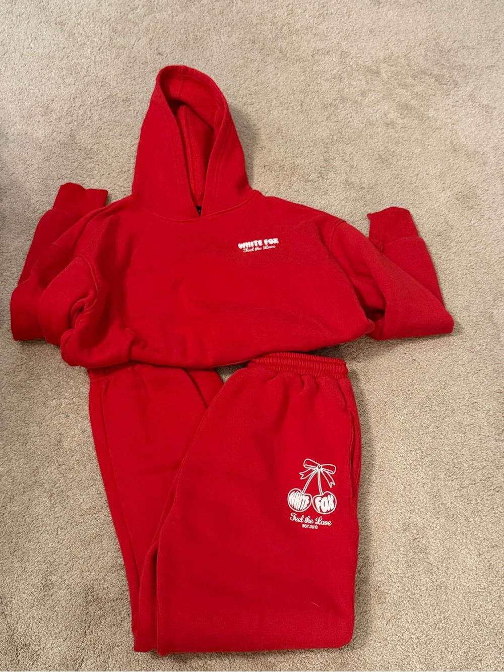 White Fox Love Of My Life Red Cherry Hoodie & Sweatpants Set XS